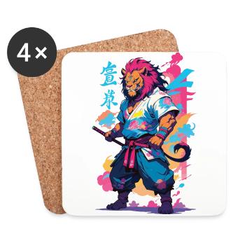 Samouraï Lion Esthétique Vaporwave Style Japon Design - Dessous de verre (lot de 4) - blanc - Devant