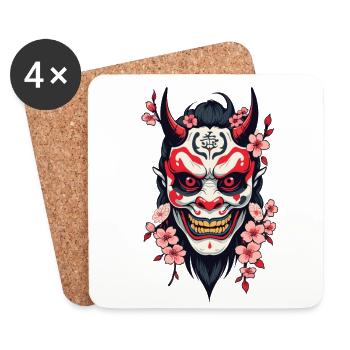 Oni Démon Masque Samouraï Esthétique Yokai - Dessous de verre (lot de 4) - blanc - Devant