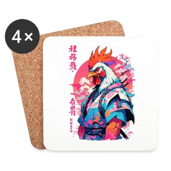 Rooster Yokai Vaporwave Aesthetic Samurai Art - Coasters (set of 4) - white - Front