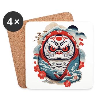 Japanischer Daruma Aesthetic Yokai Vintage - Untersetzer (4er-Set) - Weiß - Vorne