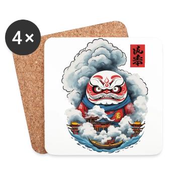Japanischer Daruma Aesthetic Yokai Design - Untersetzer (4er-Set) - Weiß - Vorne