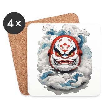 Japanischer Daruma Aesthetic Yokai Vintage - Untersetzer (4er-Set) - Weiß - Vorne