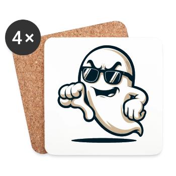Cool Ghost Gives Thumbs Down Funny Halloween - Coasters (set of 4) - white - Front