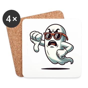 Cool Ghost Gives Thumbs Down Funny Halloween - Coasters (set of 4) - white - Front