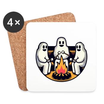 Ghosts At Campfire Camping Site Halloween Party - Coasters (set of 4) - white - Front