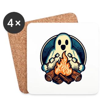 Fantôme au camping autour d’un feu de camp Fête d’Halloween - Dessous de verre (lot de 4) - blanc - Devant