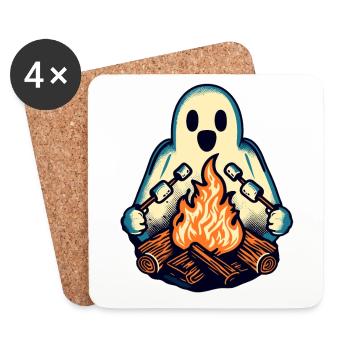 Fantôme au camping autour d’un feu de camp Halloween Fun - Dessous de verre (lot de 4) - blanc - Devant