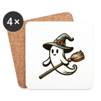 Funny Witch Spirit Witch Broom Vintage Art Style - Coasters (set of 4) - white - Front