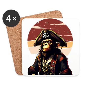 Capitaine Bande Dessinée Singe Pirate Caraïbes - Dessous de verre (lot de 4) - blanc - Devant
