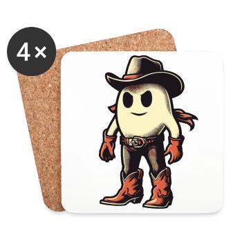 Drôle Cowboy fantôme Halloween costume - Dessous de verre (lot de 4) - blanc - Devant