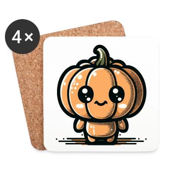 Citrouille Kawaii Citrouille d’Halloween mignonne - Dessous de verre (lot de 4) - blanc - Devant