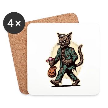 Undead Zombie Cat Cute Halloween Cat - Coasters (set of 4) - white - Front