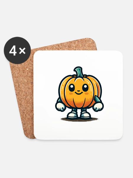 Kawaii Pumpkin Cute Halloween Pumpkin - Coasters (set of 4) - white