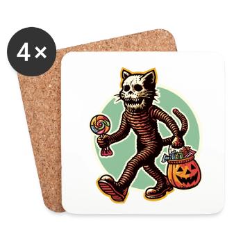 Untote Zombie Katze Süßes Oder Saures Halloween - Untersetzer (4er-Set) - Weiß - Vorne