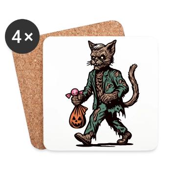 Untote Zombie Katze Süßes Oder Saures Halloween - Untersetzer (4er-Set) - Weiß - Vorne