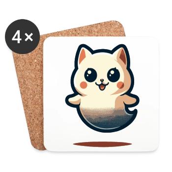 Cute Ghosts Cat Kawaii Ghost Pet - Coasters (set of 4) - white - Front