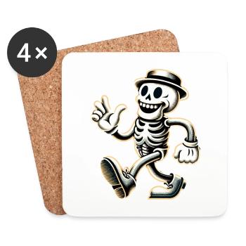 Retro Vintage Cartoon Halloween Bone Skeleton - Coasters (set of 4) - white - Front