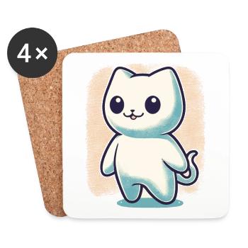 Cute Ghosts Cat Kawaii Ghost Pet - Coasters (set of 4) - white - Front