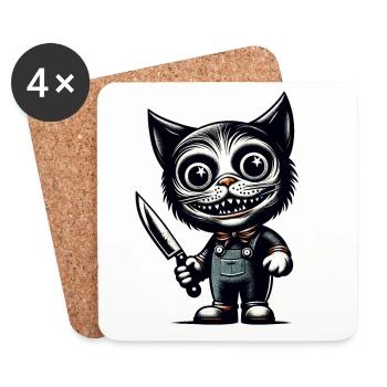 Chat effrayant Psycho Pet Décoration d’Halloween - Dessous de verre (lot de 4) - blanc - Devant