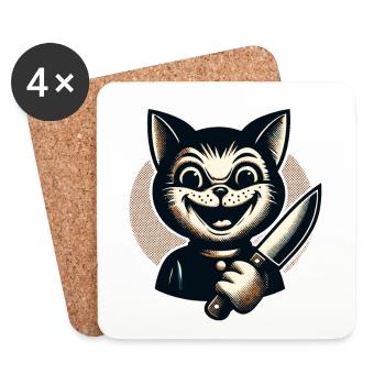 Chat effrayant Psycho Pet Décoration d’Halloween - Dessous de verre (lot de 4) - blanc - Devant