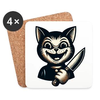 Creepy Cat Psycho Pet Halloween Costume - Coasters (set of 4) - white - Front