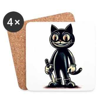Chat effrayant Psycho Pet Décoration d’Halloween - Dessous de verre (lot de 4) - blanc - Devant