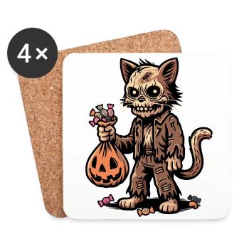Chat zombie mort-vivant Trick or Treat - Dessous de verre (lot de 4) - blanc - Devant