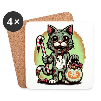 Creepy Zombie Cat Trick or Treat - Coasters (set of 4) - white - Front