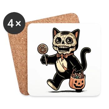 Gruselige Zombie Katze Süßes Oder Saures - Untersetzer (4er-Set) - Weiß - Vorne