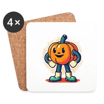 Citrouille de dessin animé rétro Style vintage Halloween - Dessous de verre (lot de 4) - blanc - Devant