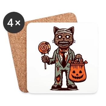 Undead Zombie Cat Trick or Treat Halloween - Coasters (set of 4) - white - Front