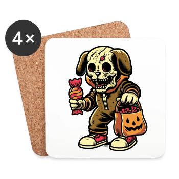 Untote Zombie Hund Süßes Oder Saures Halloween - Untersetzer (4er-Set) - Weiß - Vorne