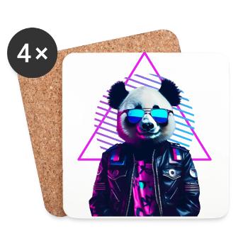 Retro Panda 80s Lederjacke Neonfarben - Untersetzer (4er-Set) - Weiß - Vorne
