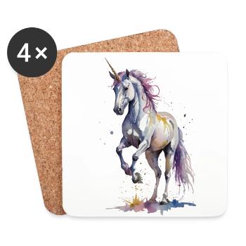 Rugissement mythique - Licorne Aquarelle - Dessous de verre (lot de 4) - blanc - Devant