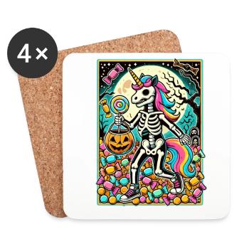 Funny Unicorn Skeleton Loves Candy - Coasters (set of 4) - white - Front