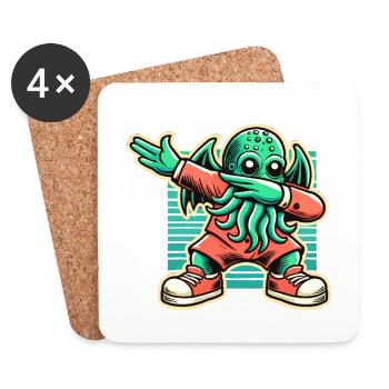 Lustiger Dabbender Cthulhu Kreatur Mit Tentakeln - Untersetzer (4er-Set) - Weiß - Vorne