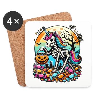 Funny Unicorn Skeleton Loves Candy - Coasters (set of 4) - white - Front