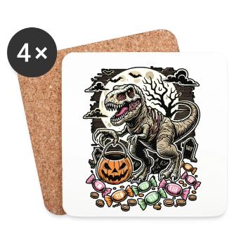 Funny T-Rex Zombie Loves Candy Halloween - Coasters (set of 4) - white - Front