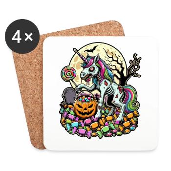 Drôle de licorne zombie aime les bonbons - Dessous de verre (lot de 4) - blanc - Devant