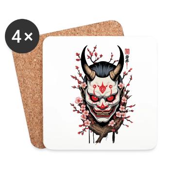 Oni Démon Masque Samouraï Esthétique Yokai - Dessous de verre (lot de 4) - blanc - Devant
