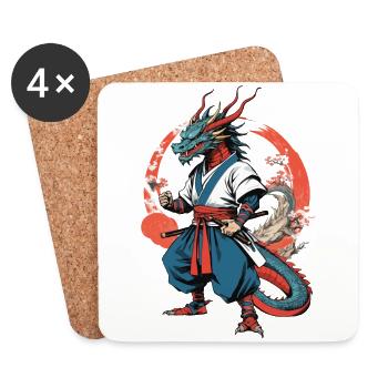 Samouraï Dragon Vintage Ukiyo-e Style Artwork - Dessous de verre (lot de 4) - blanc - Devant