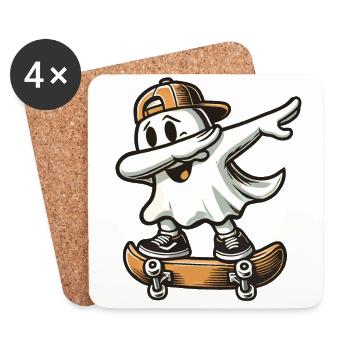 Skateboaring Dabbing Ghost Skateboard Dab - Coasters (set of 4) - white - Front