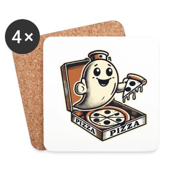 Pizza Geist lustiges Retro Halloween Kostüm - Untersetzer (4er-Set) - Weiß - Vorne