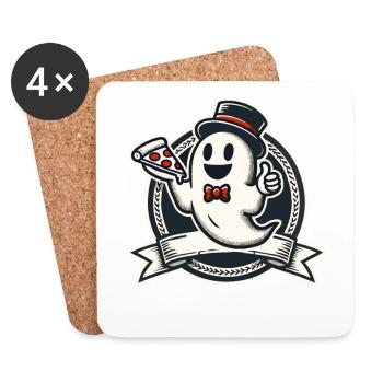 Halloween Drôle Fantôme Avec Pizza - Dessous de verre (lot de 4) - blanc - Devant