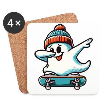 Skateboaring Dabbing Ghost Skateboard Dab - Dessous de verre (lot de 4) - blanc - Devant