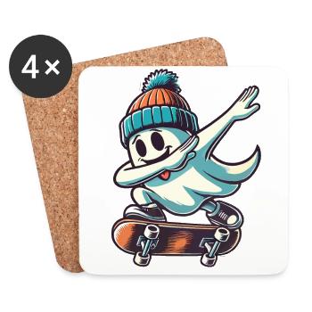 Skateboarding Dabbing Ghost Skateboard Dab - Coasters (set of 4) - white - Front