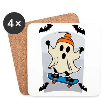 Skateboarding Ghost Funny Halloween Design - Coasters (set of 4) - white - Front