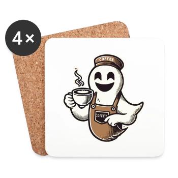 Coffee Lovers Barista Ghost Funny Coffee - Coasters (set of 4) - white - Front