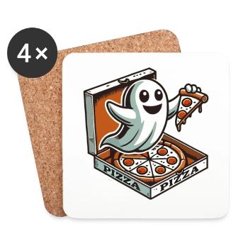 Pizza Delivery Ghost Funny Halloween Pizza - Coasters (set of 4) - white - Front