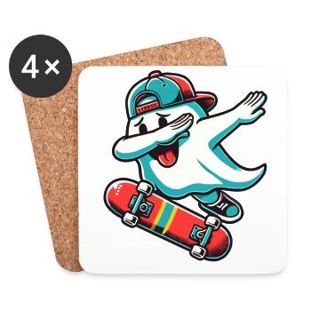 Skateboaring Dabbing Ghost Skateboard Dab - Dessous de verre (lot de 4) - blanc - Devant